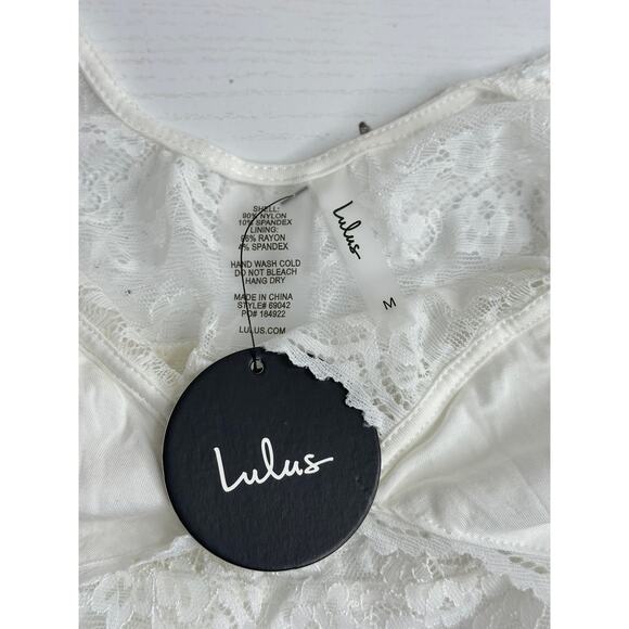 Lulus New! Sultry White Sheer Lace Cutout Bodysuit V-Neckline Sexy Romantic M - Picture 5 of 6
